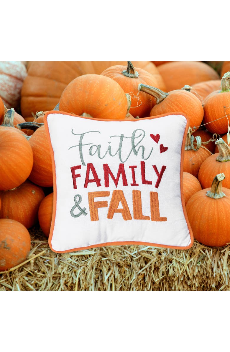 C&F Home "Faith Family & Fall" Cotton Blend Embroidered Mini Thanksgiving Accent Pillow 10" x 10", Alternate, color, 