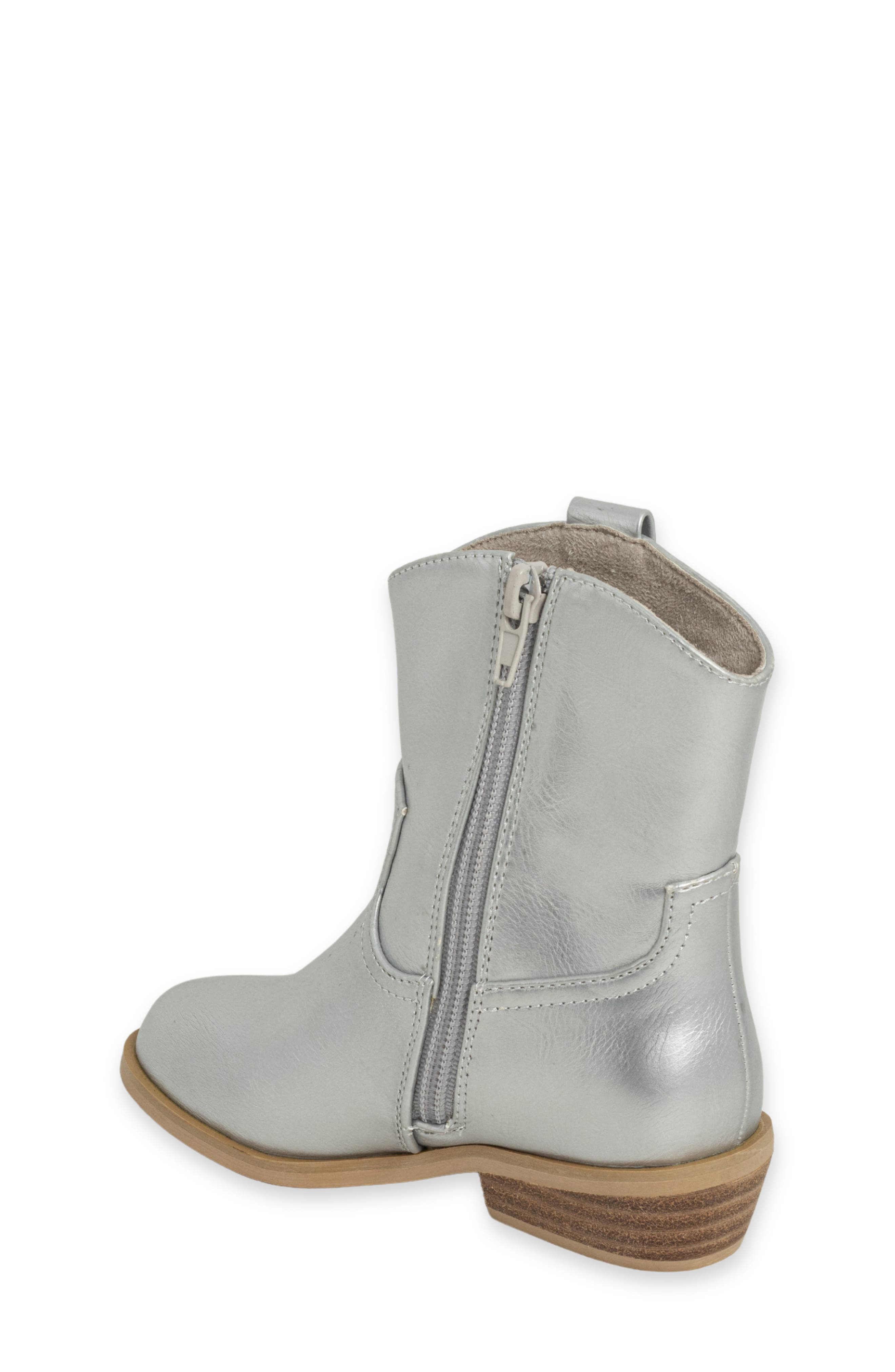 Kids' Zimba Mini Faux Leather Western Boot, Alternate, color, SILVER