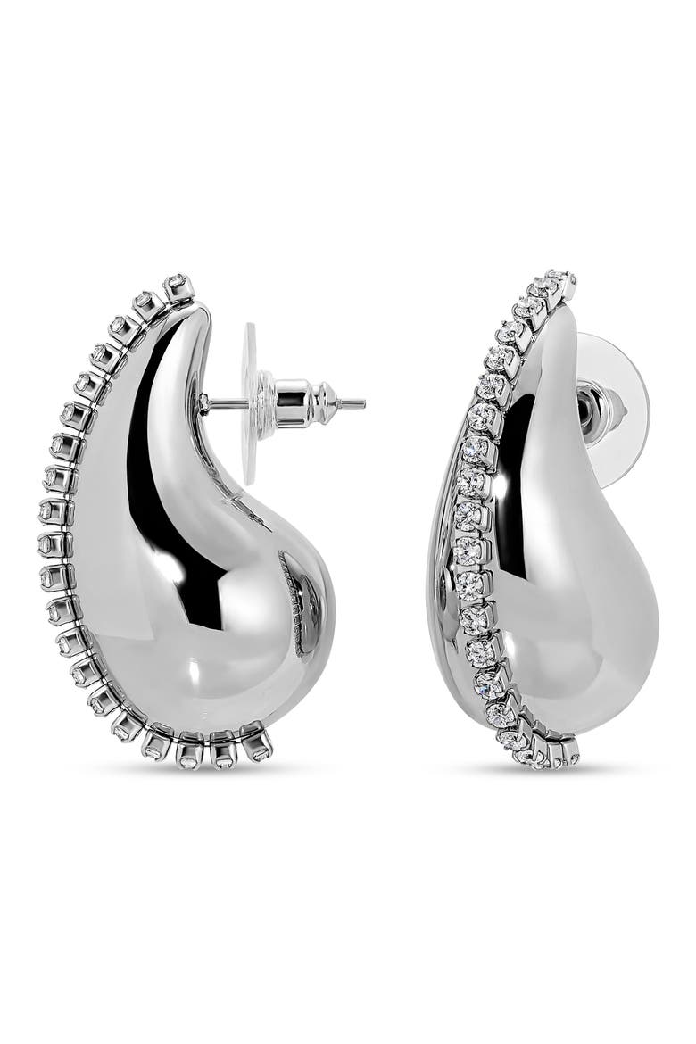 Metallic Bean Cubic Zirconia Drop Earrings, Main, color, SILVER