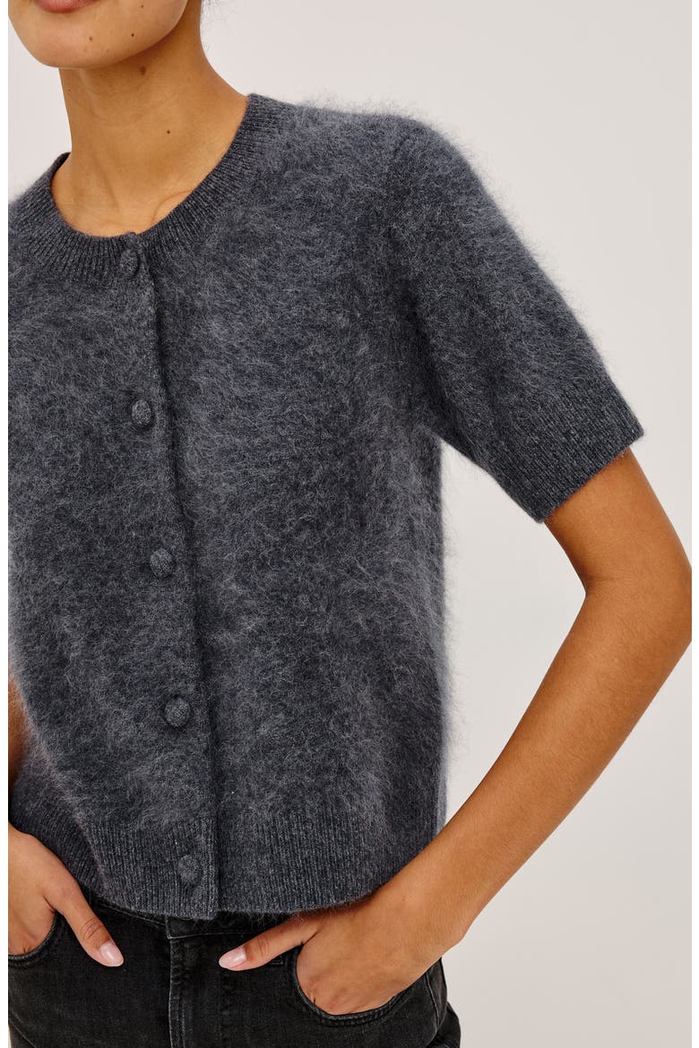 Roman Short Sleeve Wool & Cashmere Cardigan, Alternate, color, CHARCOAL