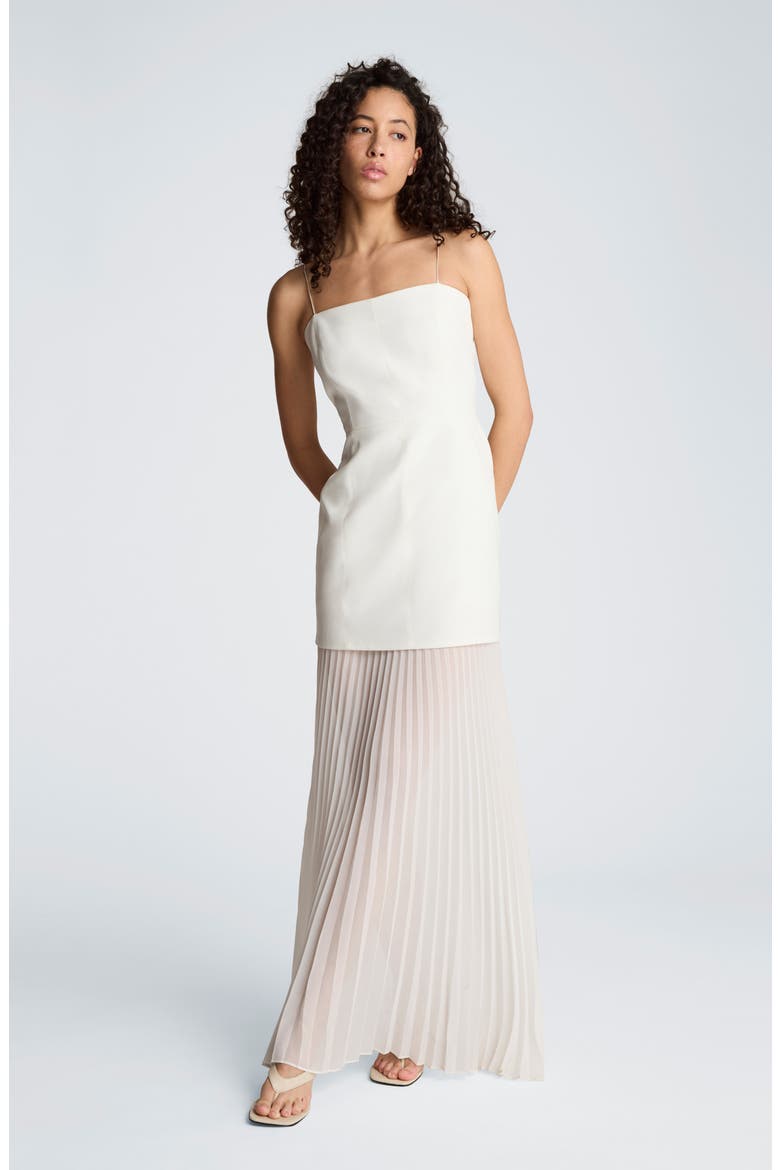 Mixed Media Pleated Maxi Dress, Alternate, color, FEATHER WHITE