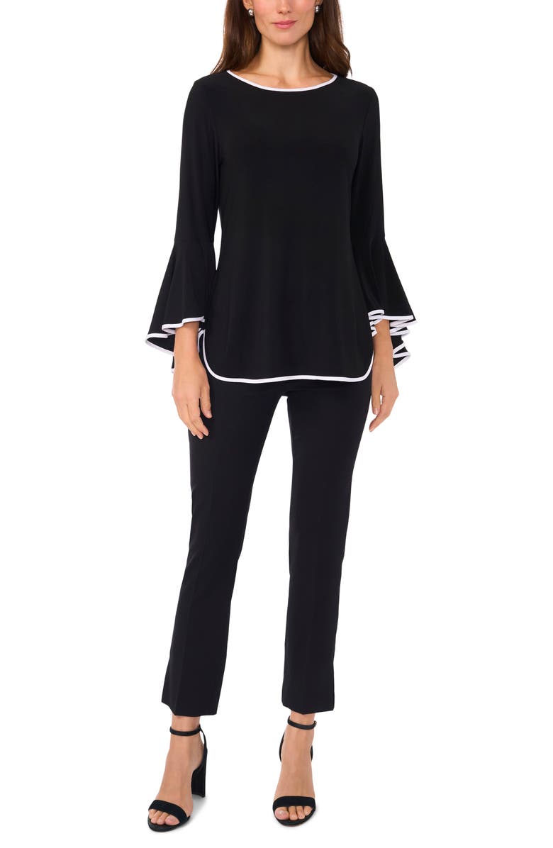 Chaus Tipped Bell Sleeve Top, Alternate, color, Black/White 010