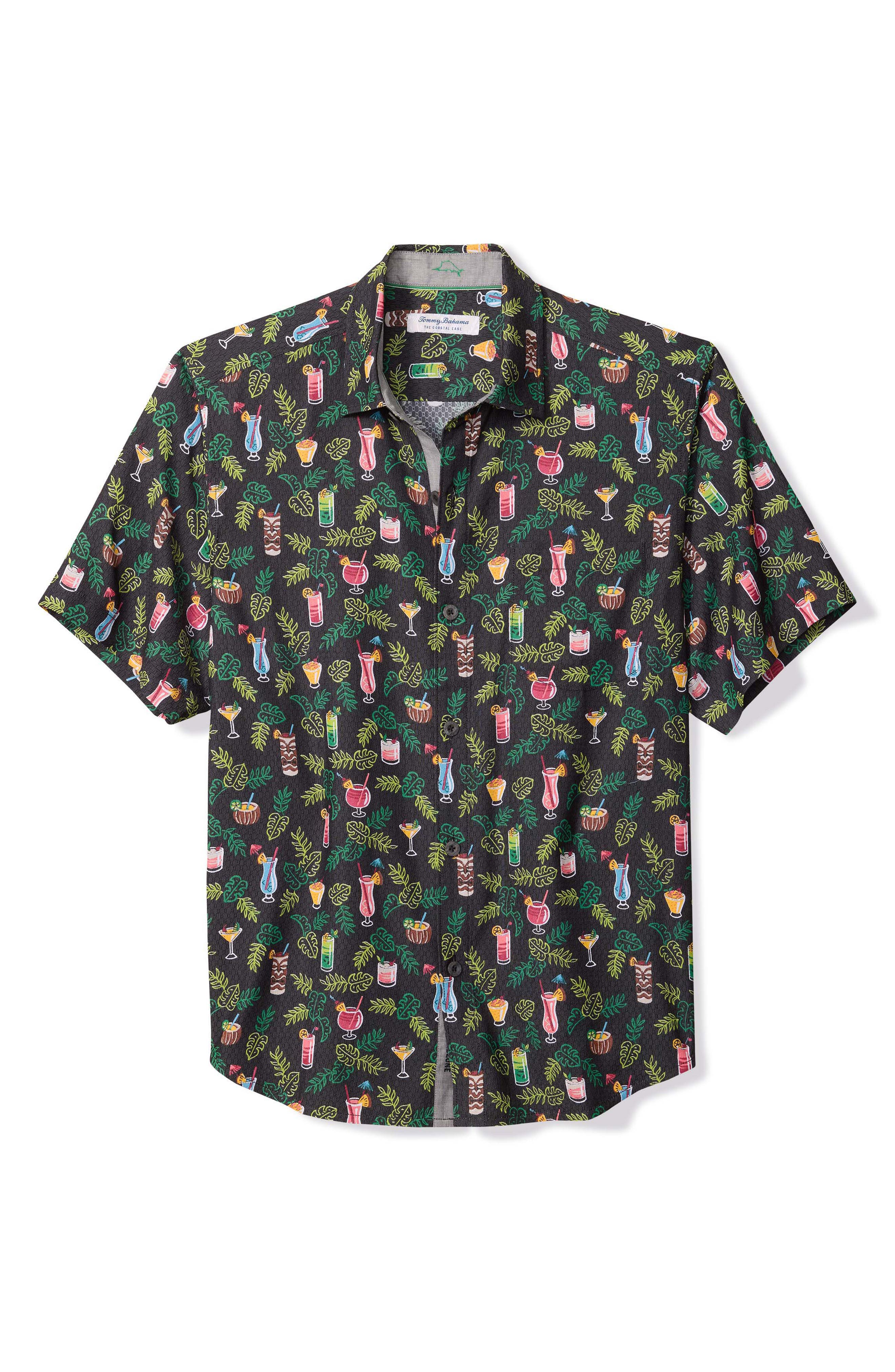 Coastal Ease Midnight Mohito Cocktail Print IslandZone® Short Sleeve Button-Up Shirt