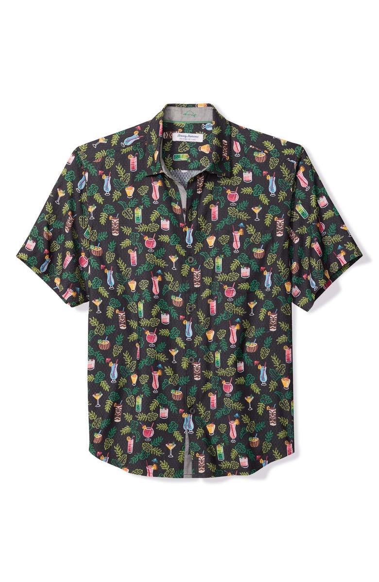 Tommy Bahama Coastal Ease Midnight Mohito Cocktail Print IslandZone<sup>®</sup> Short Sleeve Button-Up Shirt, Main, color, Matte Black