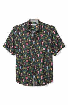 Coastal Ease Midnight Mohito Cocktail Print IslandZone® Short Sleeve Button-Up Shirt