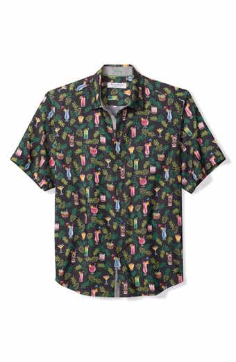 Coastal Ease Midnight Mohito Cocktail Print IslandZone® Short Sleeve Button-Up Shirt