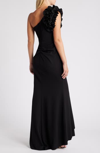 Ruffle One-Shoulder Scuba Crepe Gown