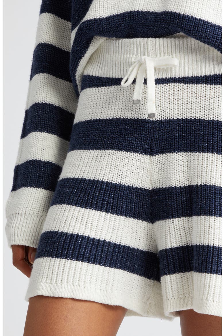 Stripe Cotton & Linen Blend Drawstring Sweater Shorts, Alternate, color, WHITE AND NAVY