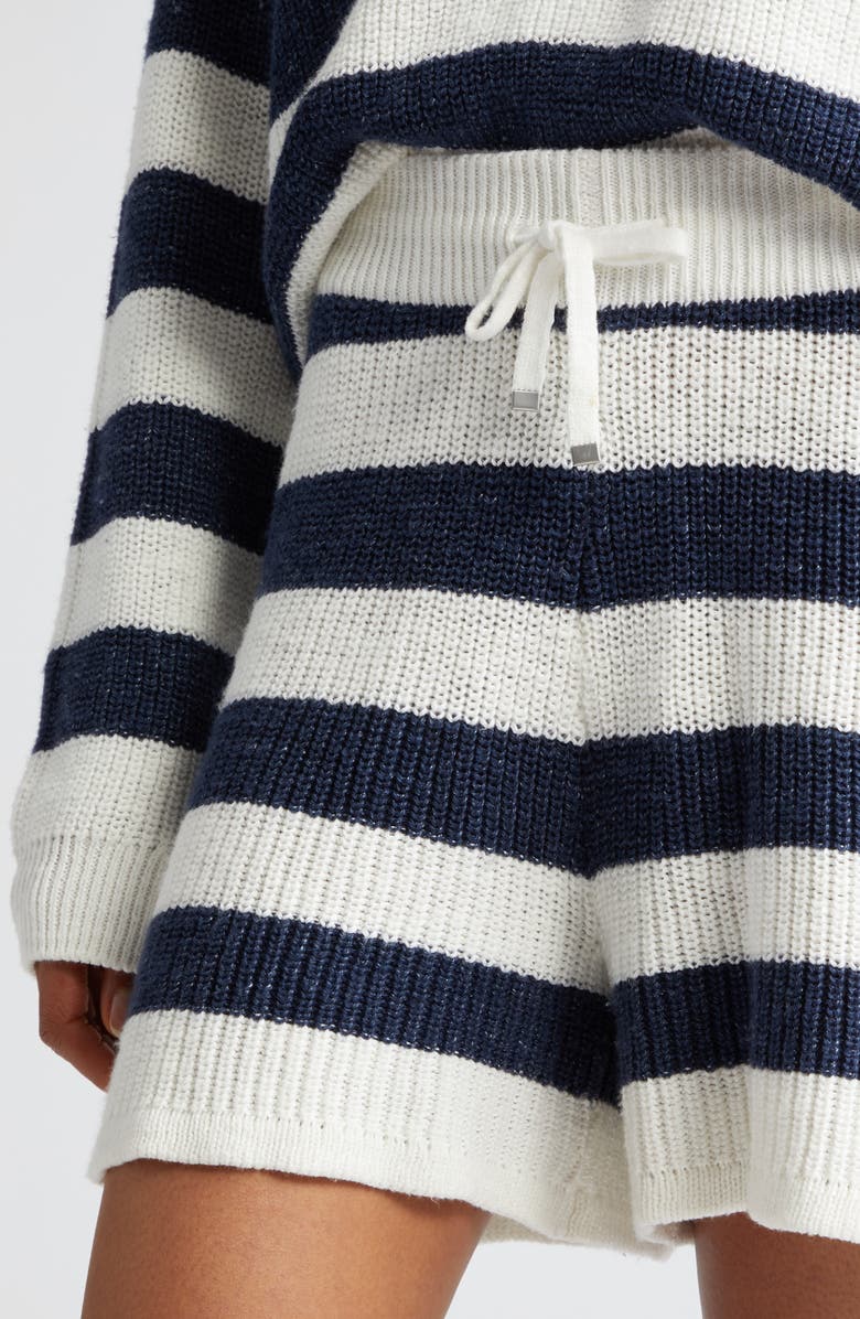 Eleventy Stripe Cotton & Linen Blend Drawstring Sweater Shorts, Alternate, color, White And Navy