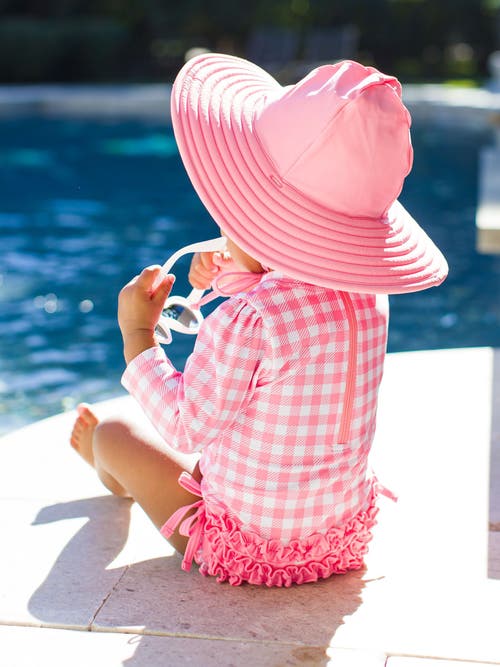 Rufflebutts Toddler Girls Long Sleeve Upf50+ One Piece Rash Guard In Bubblegum Pink Gingham