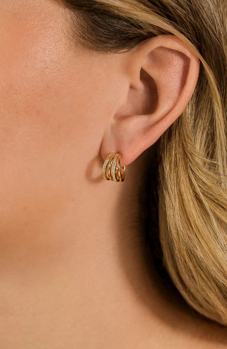 Sterling Forever Neve Micro Cubic Zirconia Hoop Earrings, Alternate, color, Gold