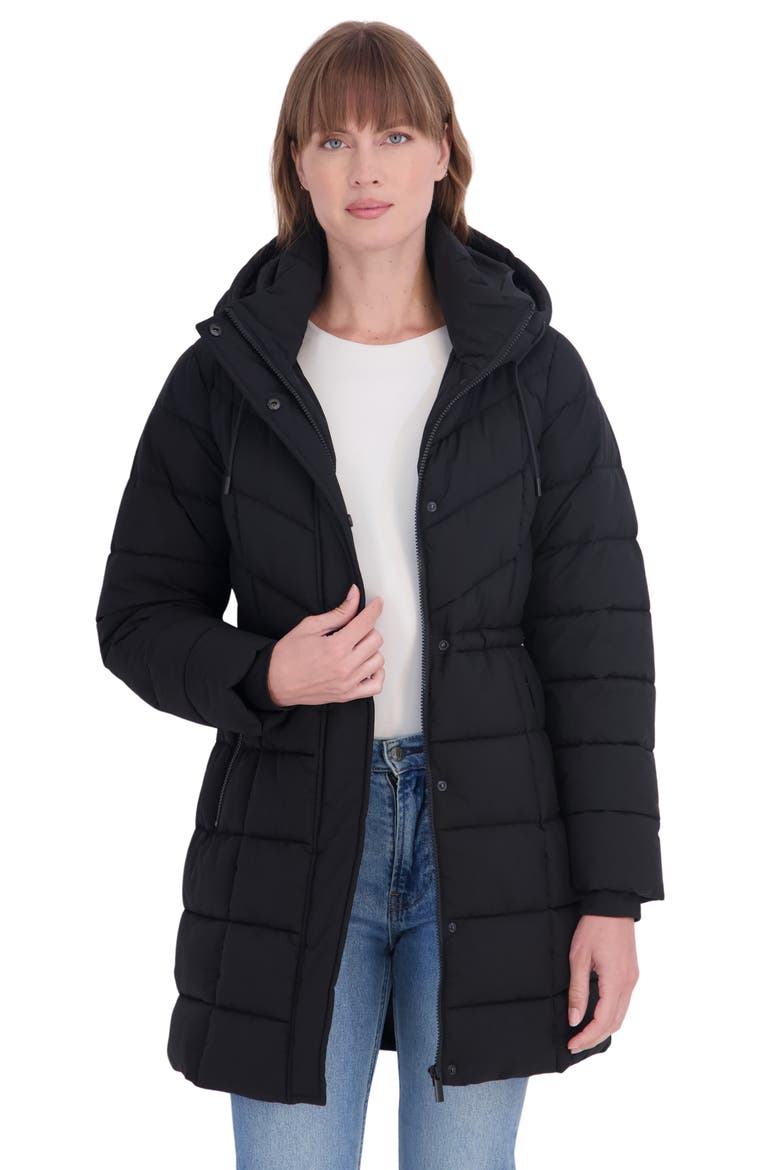 Stretch 3/4 Anorak Puffer Jacket, Alternate, color, BLACK