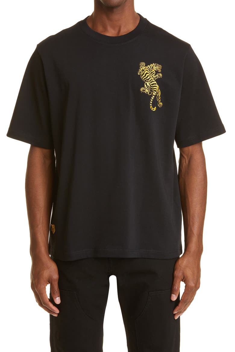 Oversize Climbing Tiger Graphic Tee, Main, color, BLACK