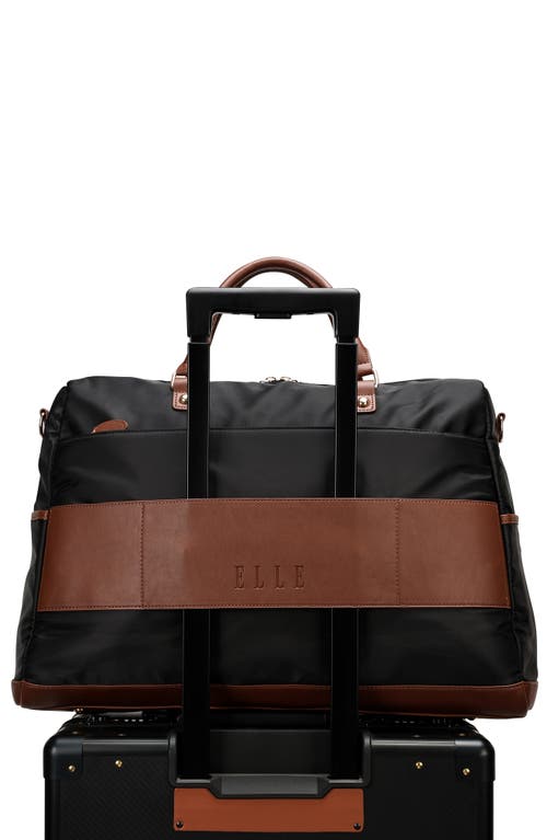 Elle Luxe Journey 30l Twill And Vegan Leather Weekender Duffel Bag In Black