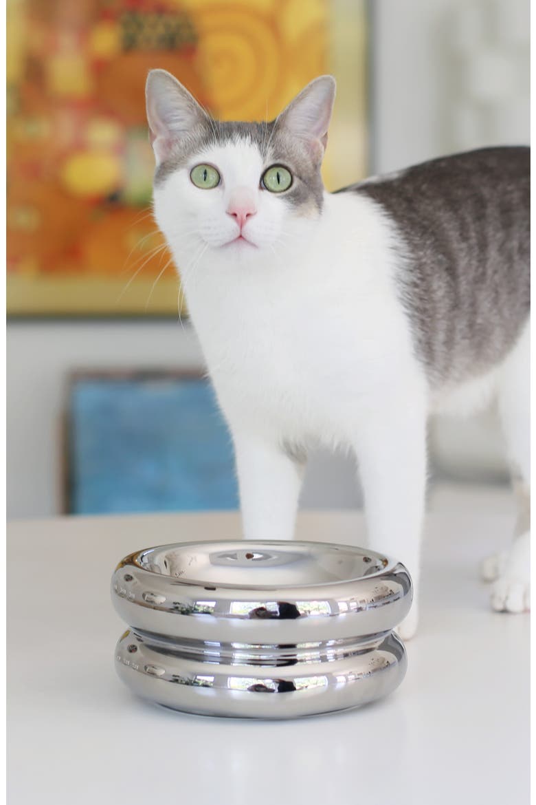 Halo Chrome Elevated Cat Bowl, Alternate, color, CHROME