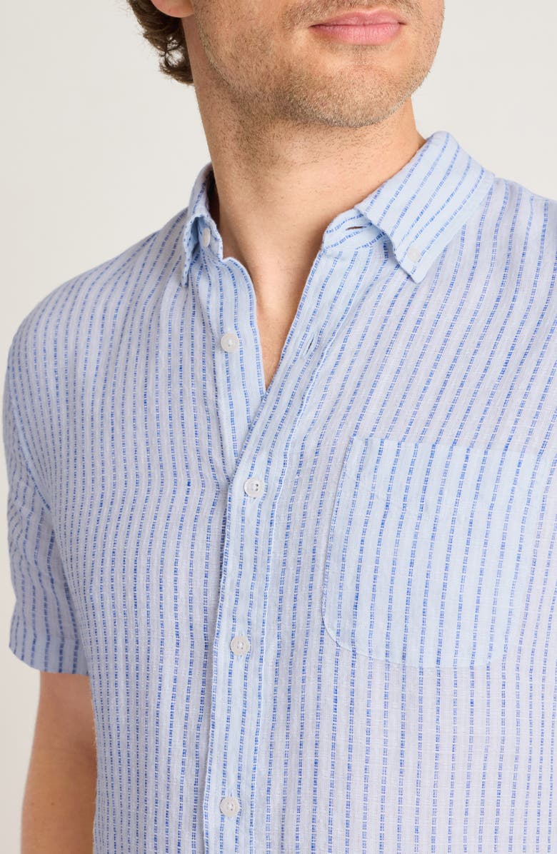 Bonobos Slim Fit Striped Linen Short Sleeve Shirt, Alternate, color, Light Blue Triton Stripe Linen