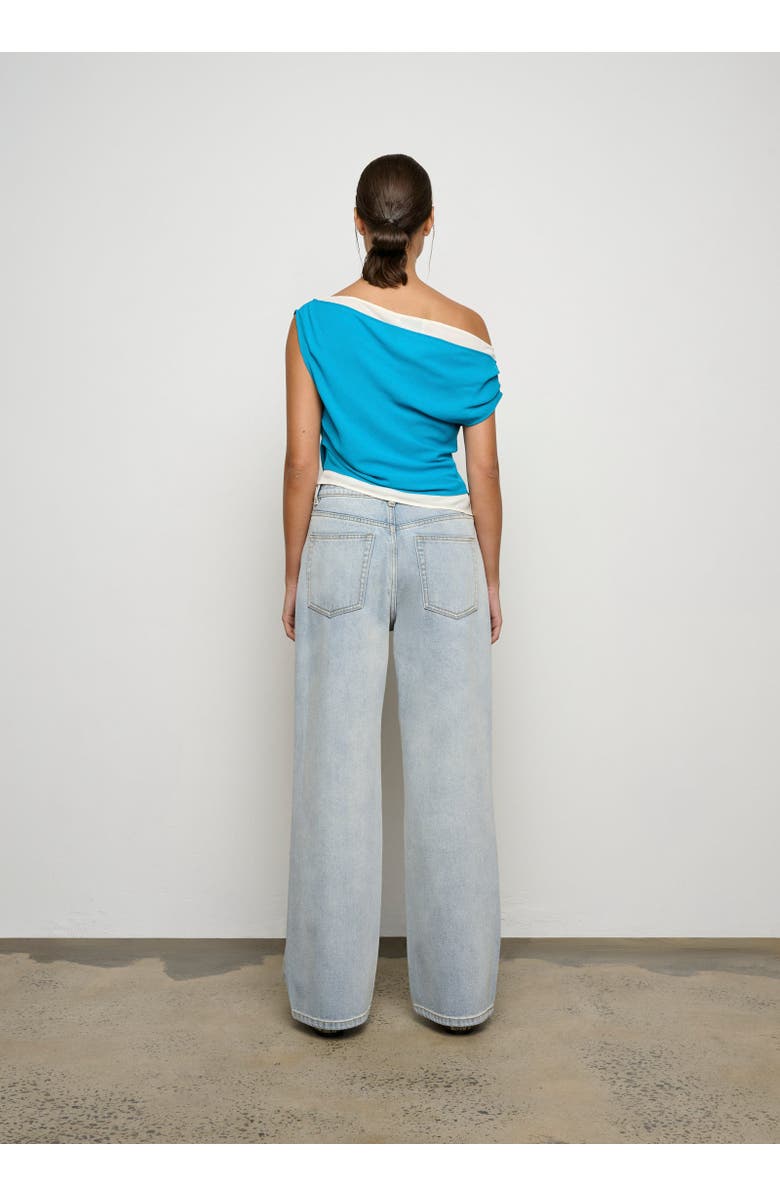 ONE OF OTHERS Bardot Top, Alternate, color, Azure / Vanilla