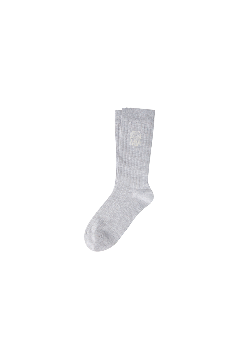 Cotton chalk stripe effect socks with logo, Alternate, color, Fog