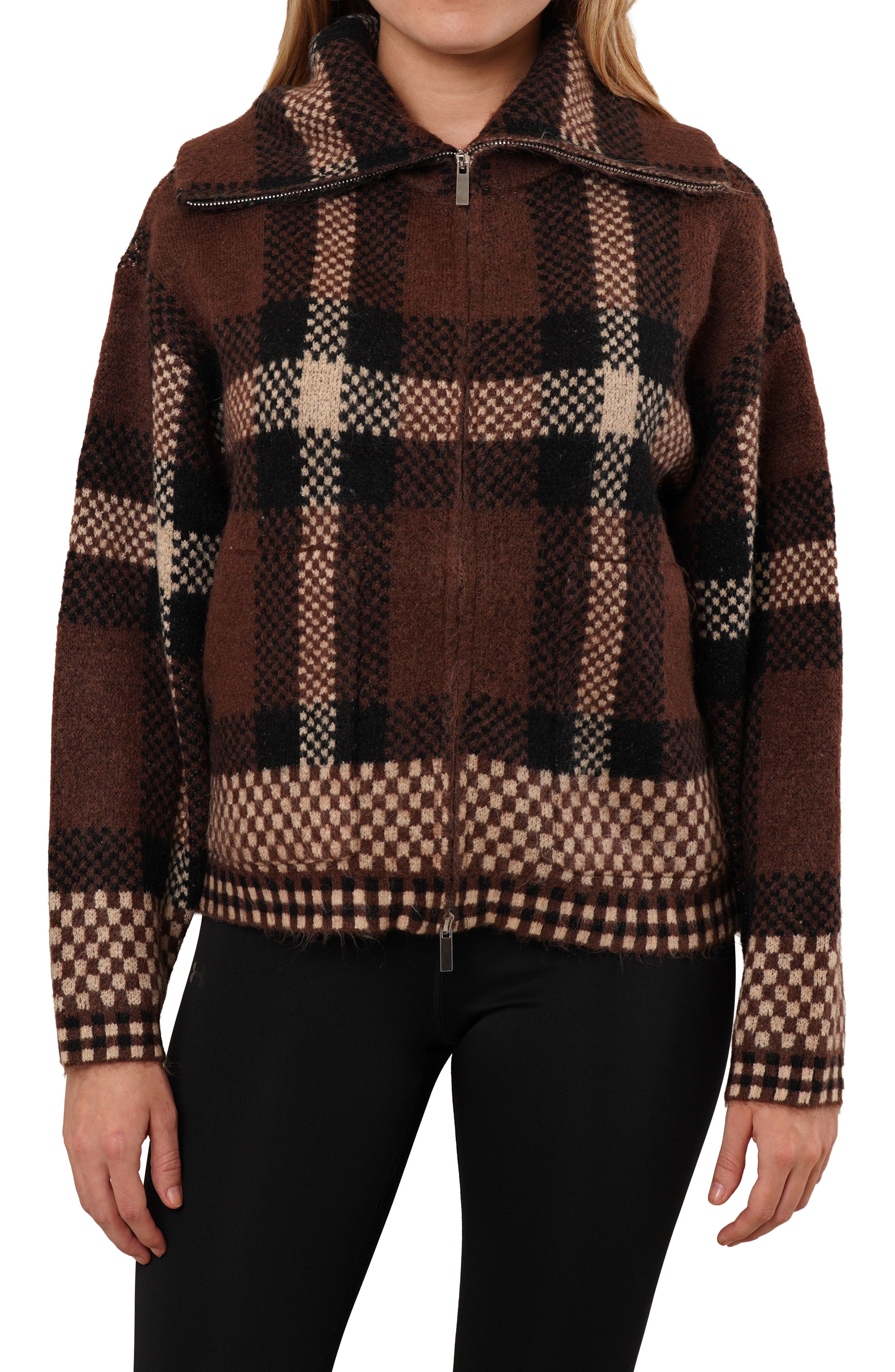 CYRUS Plaid Zip Knit Coat