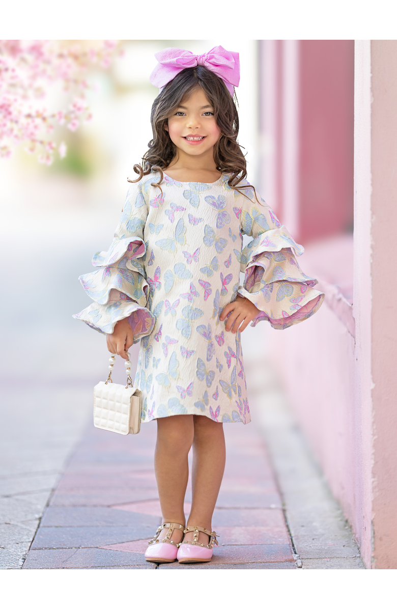 Mia Belle Girls Girls Bloom  Floral Ruffle Sleeve Dress, Alternate, color, Ivory