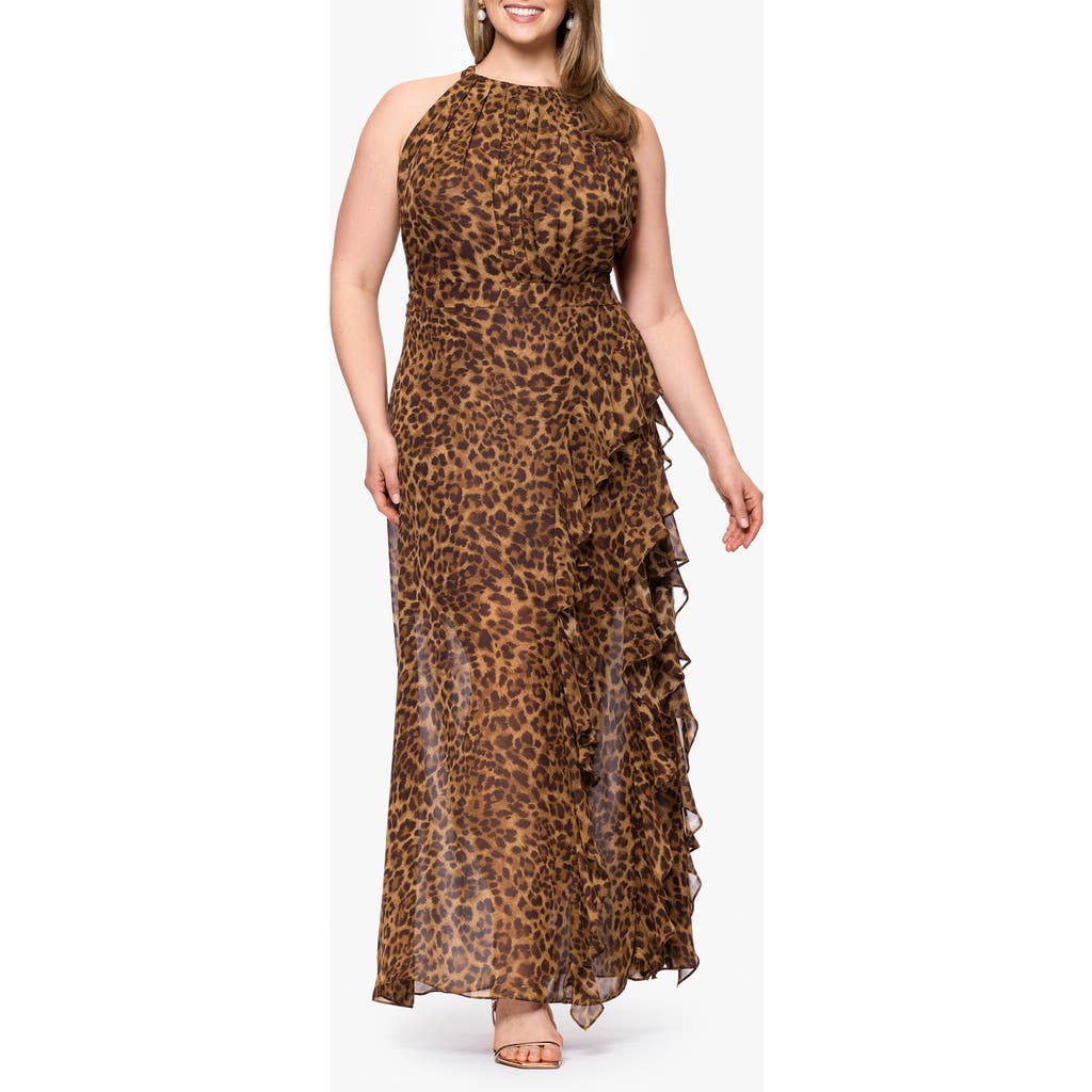 Betsy & Adam Plus Size Printed Halter Long Sheath Dress