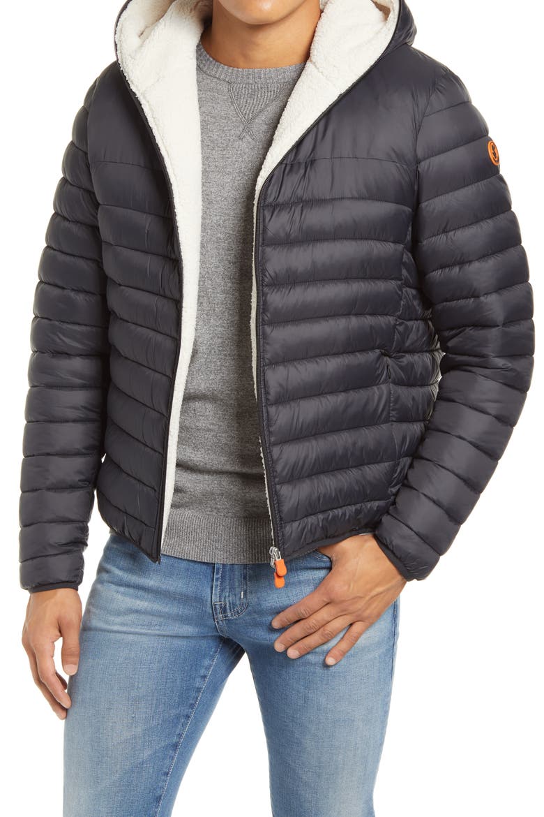 GIGA Waterproof Faux Shearling Lined Puffer Jacket, Main, color, BLACK
