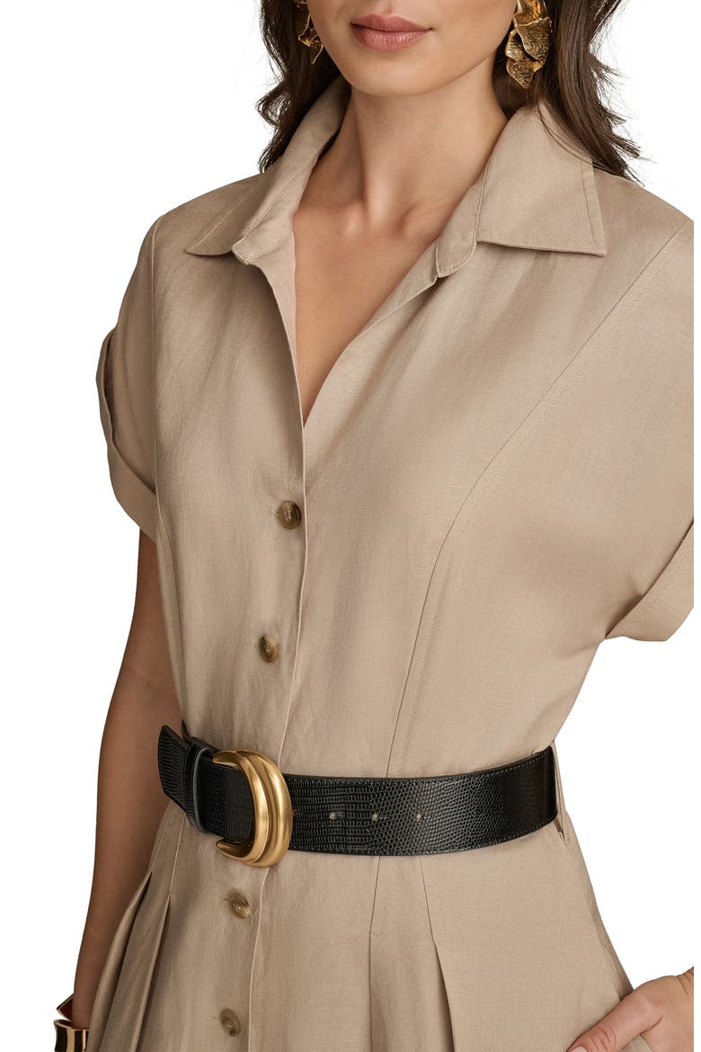 Linen Blend Belted Midi Shirtdress, Alternate, color, FAWN LINEN