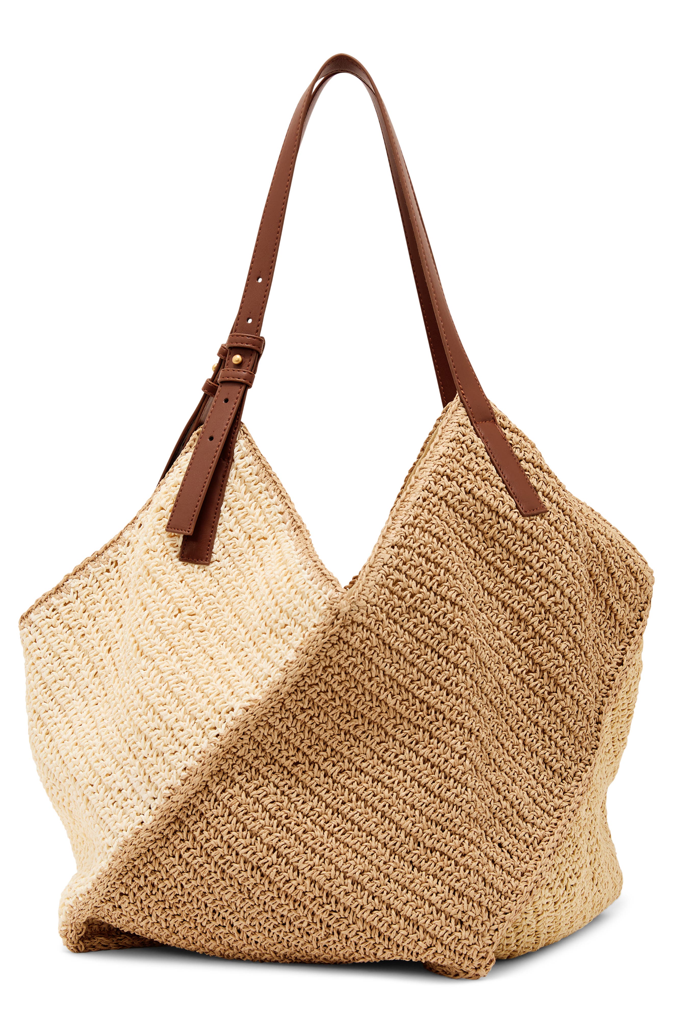 Reiss Farrah Raffia Effect Colorblock Tote, Alternate, color, Navy