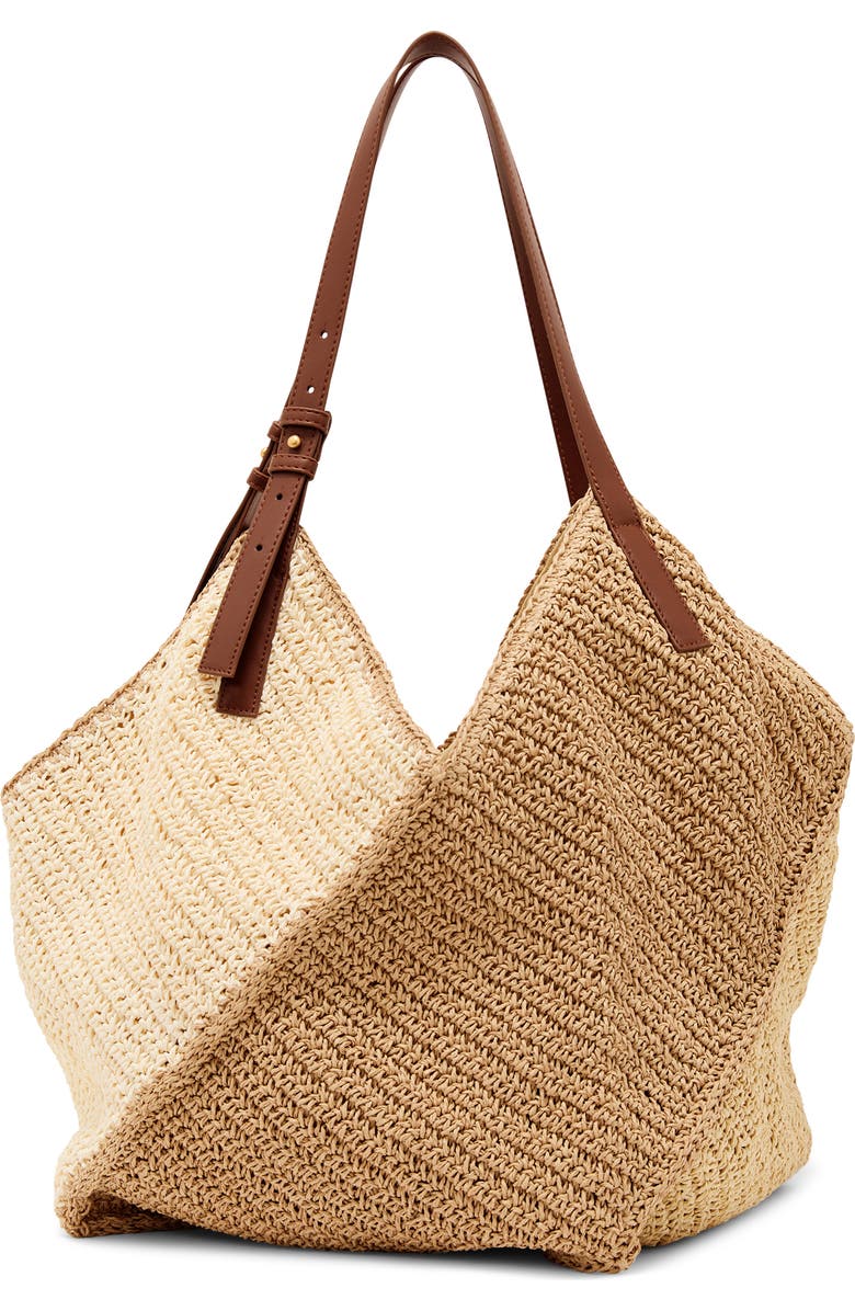 Reiss Farrah Raffia Effect Colorblock Tote, Alternate, color, Navy