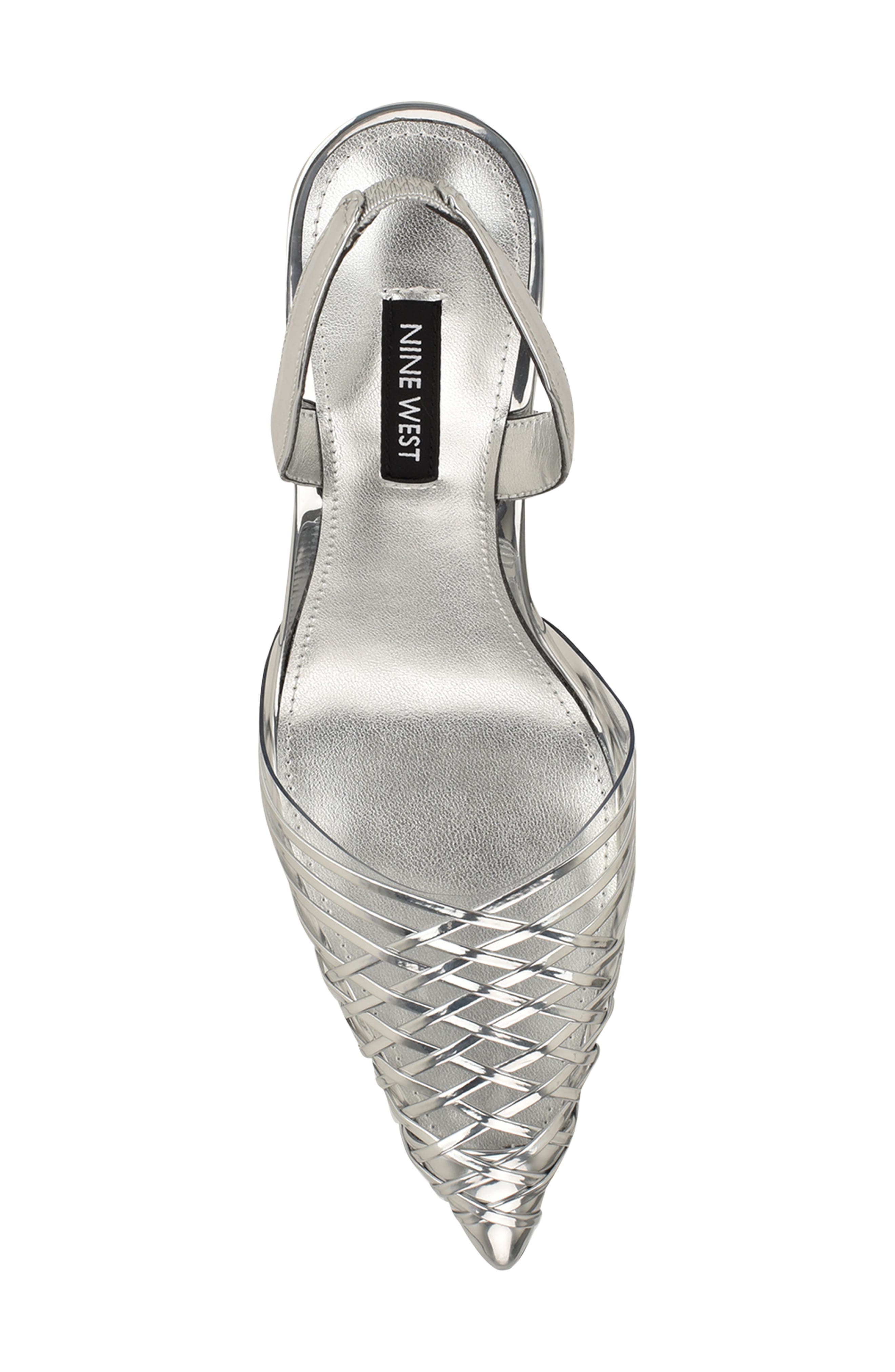 Nine West Pemma Slingback Pointed Cap Toe Pump, Alternate, color, Silver