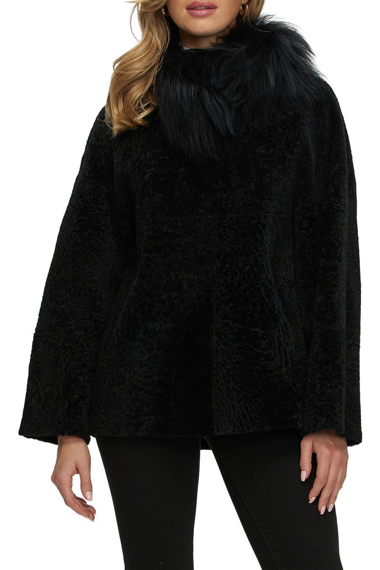 Reversible Genuine Shearling Jacket with Genuine Shearling Collar, Main, color, BLACK