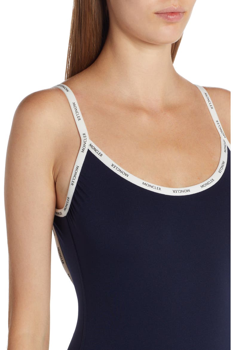Logo Trim One-Piece Swimsuit, Alternate, color, NAVY