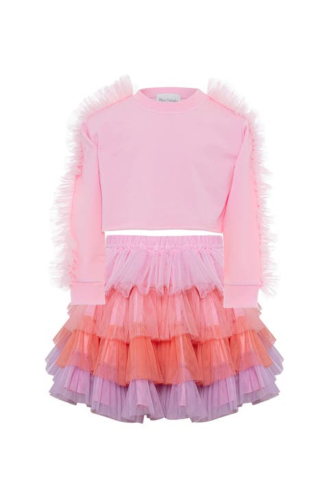 Pink Poppy Tiered Tulle Sweatshirt & Skirt Set (Baby)