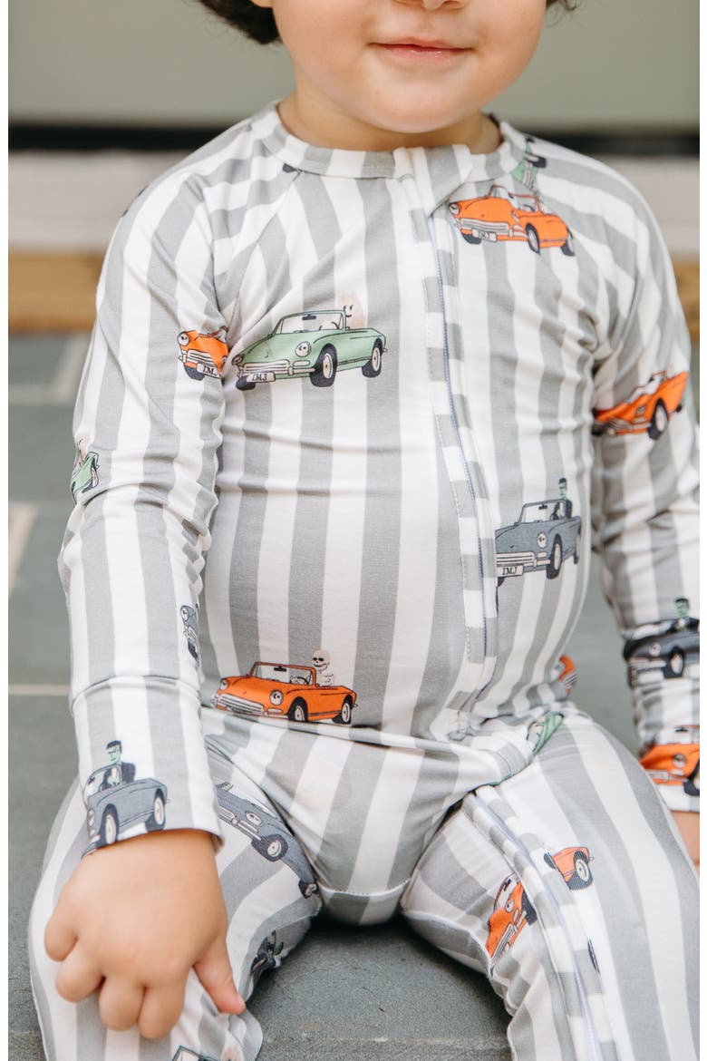 Spooky Little Riders Zipper Romper, Alternate, color, Grey Stripe