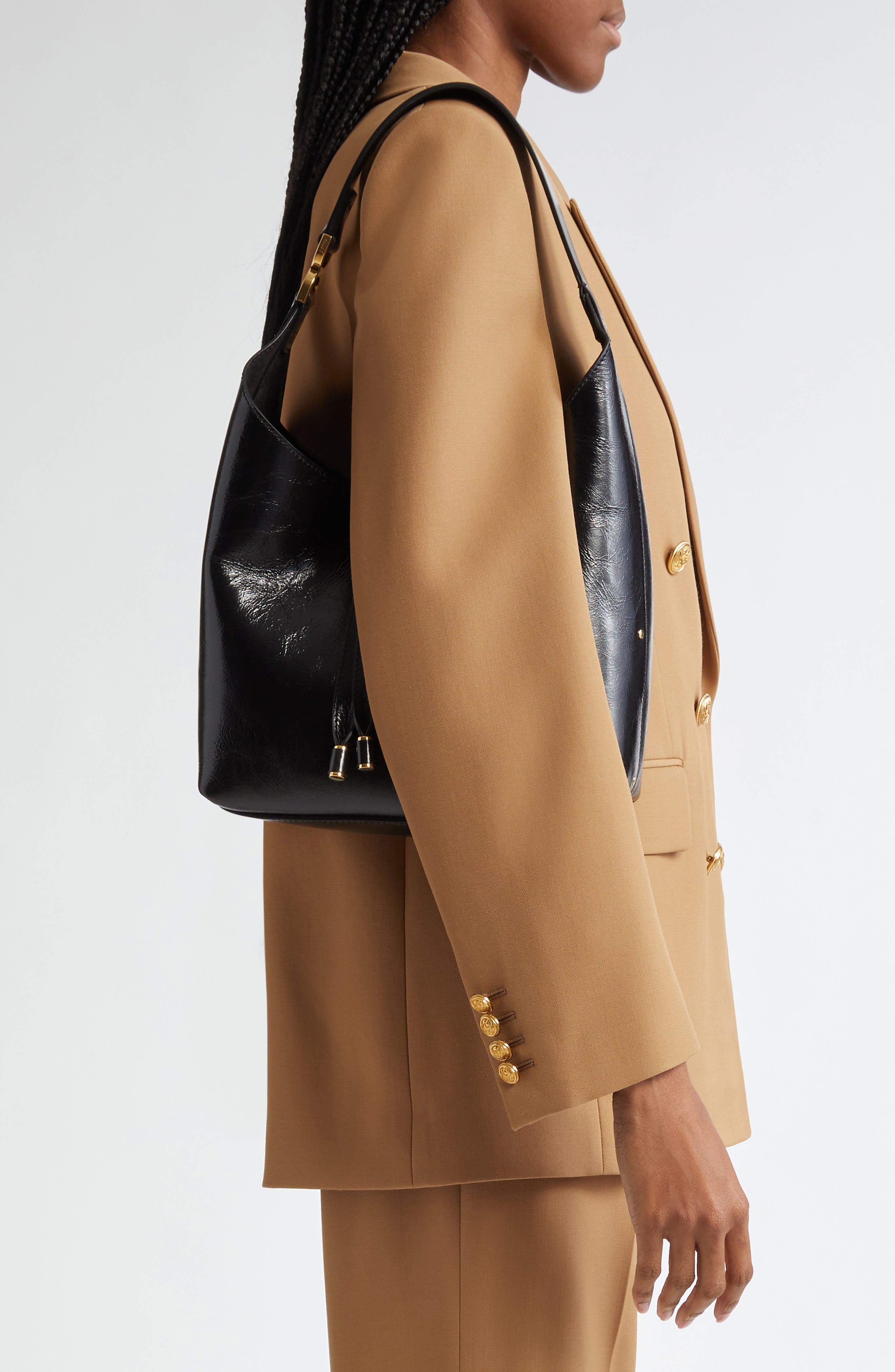 Chloé Small Marcie Leather Hobo Bag, Alternate, color, 001 Black