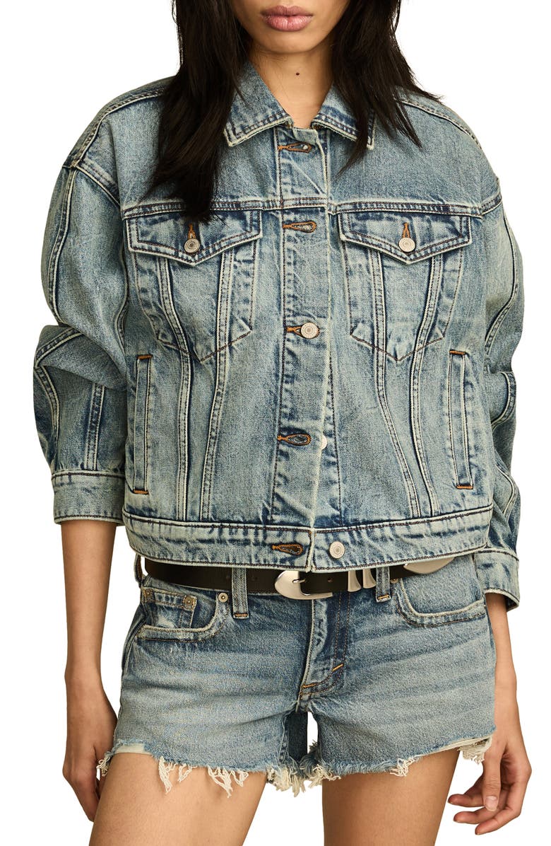 Lucky Brand Barrel Sleeve Denim Trucker Jacket, Main, color, 