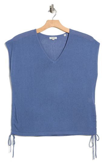 Max Studio Ruched Cap Sleeve Sweater In Blue