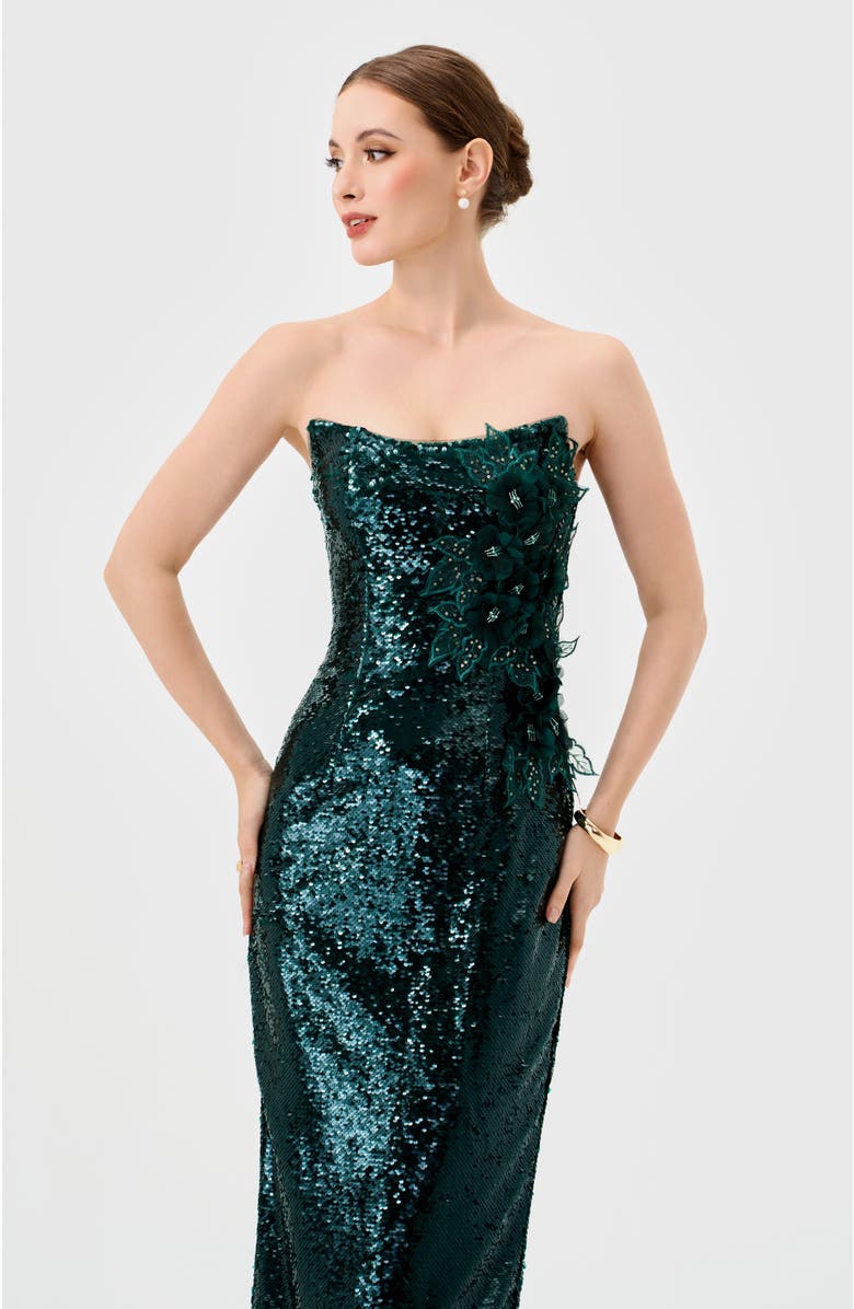 Bariano Edith Scoop Strapless Midaxi, Alternate, color, Emerald