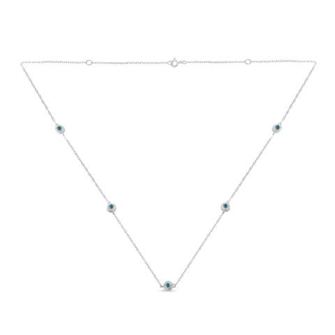 Silver Treated Blue Color Diamond Station Necklace