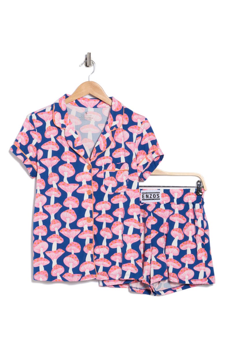 ENZOS INACTIVE WEAR Dixie Mushroom Short Pajamas, Alternate, color, Mushrooms Blue