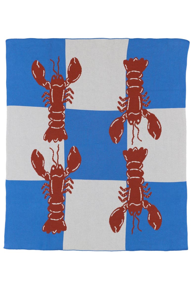 Lobster Tile Knit Throw Blanket, Main, color, Provincetown