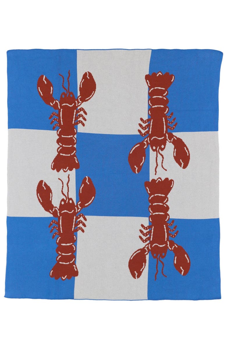 Biquette Lobster Tile Knit Throw Blanket, Main, color, Provincetown