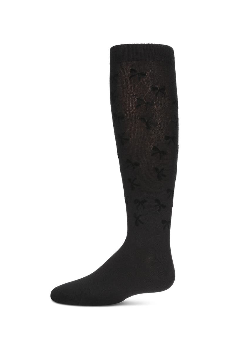 MeMoi Flocked Bow Knee-High Socks, Main, color, Black