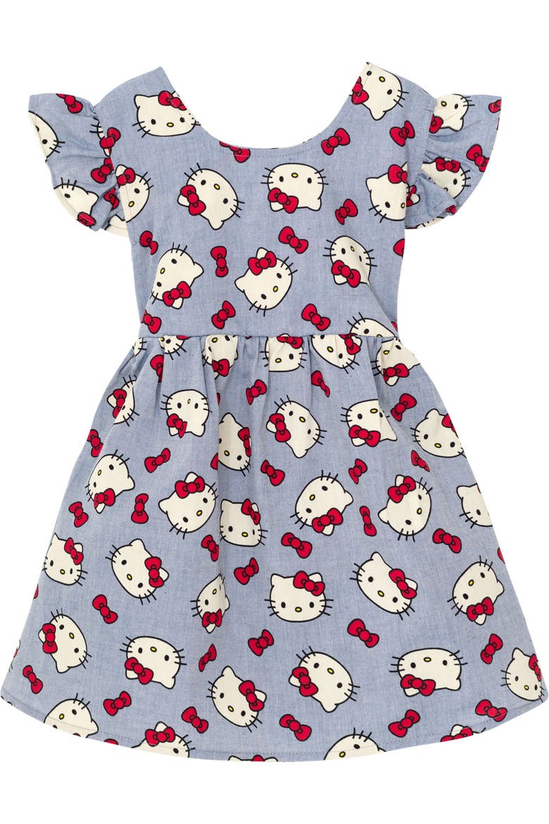 Flare Dress, Main, color, Hello Kitty Chambray