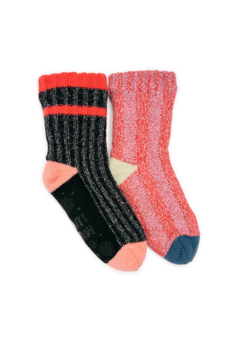 Color Blocked Sweater Cabin Socks, Main, color, Ebony/Pink
