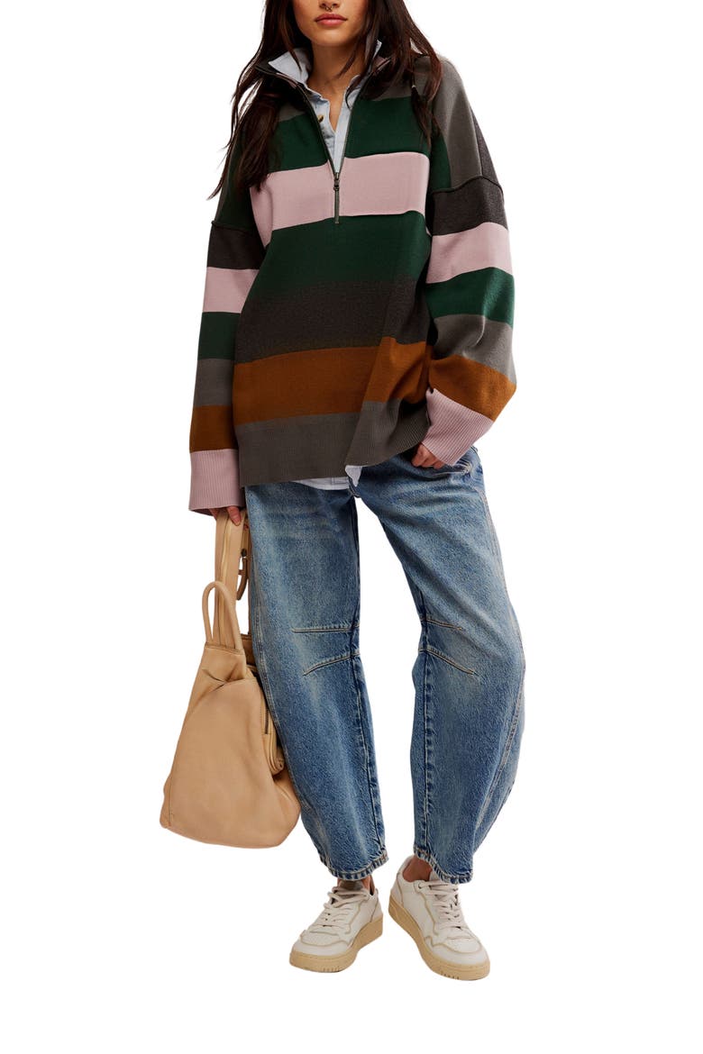 Coastal Stripe Half-Zip Pullover, Alternate, color, PINE GROVE COMBO
