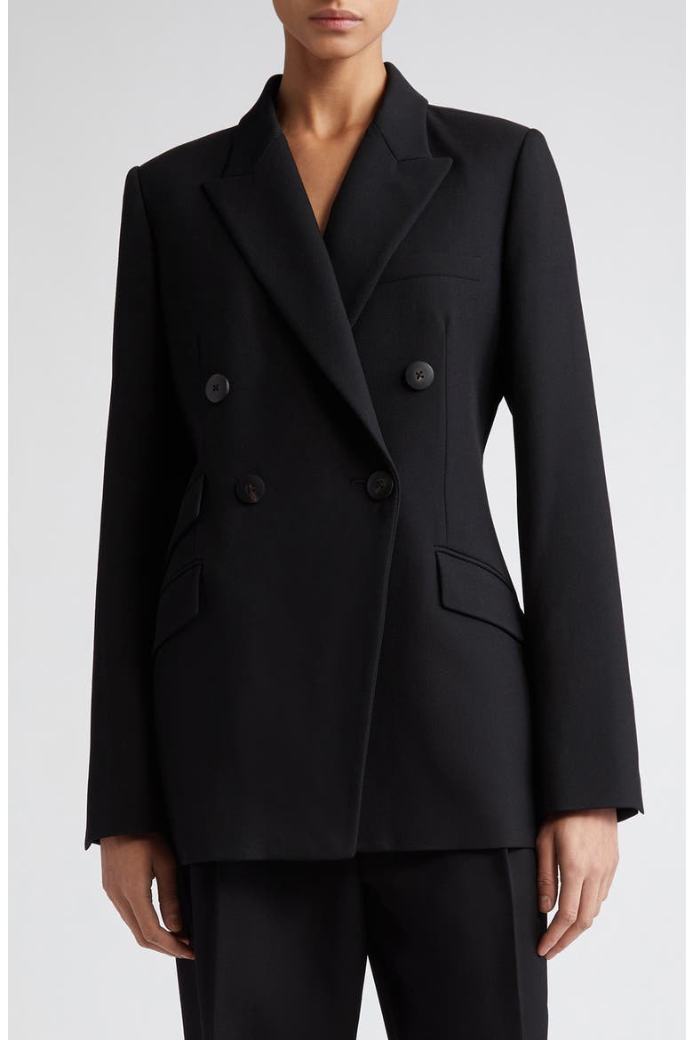 Caleb Double Breasted Cotton Twill Blazer, Main, color, BLACK