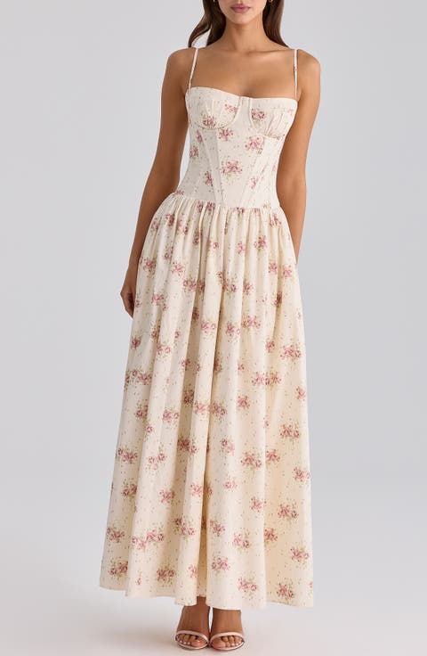 Rona Floral Stretch Cotton Maxi Cocktail Dress