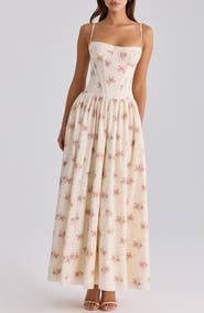 HOUSE OF CB Rona Floral Stretch Cotton Maxi Cocktail Dress