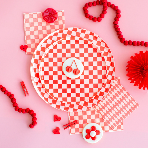 Jollity & Co Checkered Cocktail Napkins In Red